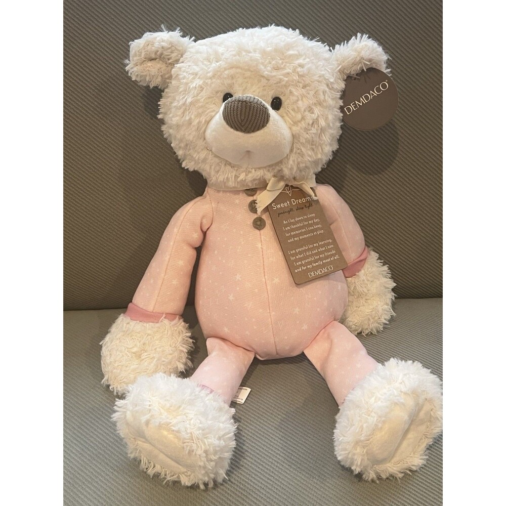 DEMDACO SWEET DREAMS PINK PJ BEAR PLUSHIE STUFFED ANIMAL  14” New